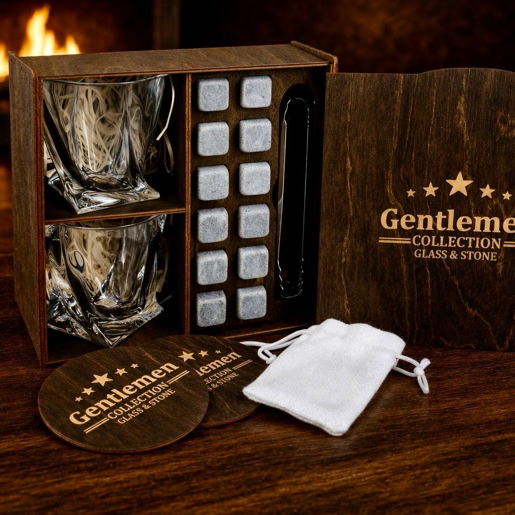 Whisky stones gift set for 2 glasses — Quadro