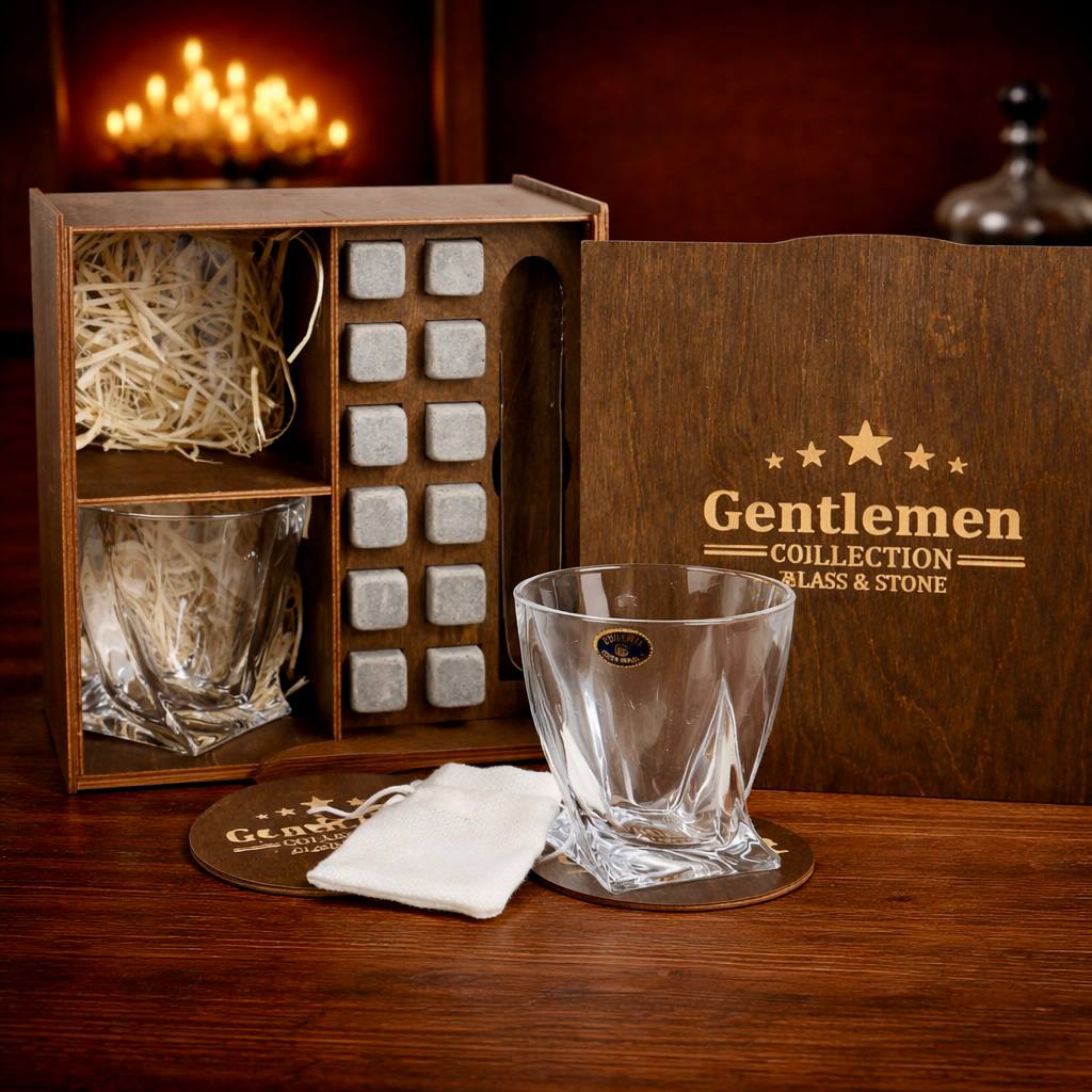 Whisky stones gift set for 2 glasses — Quadro