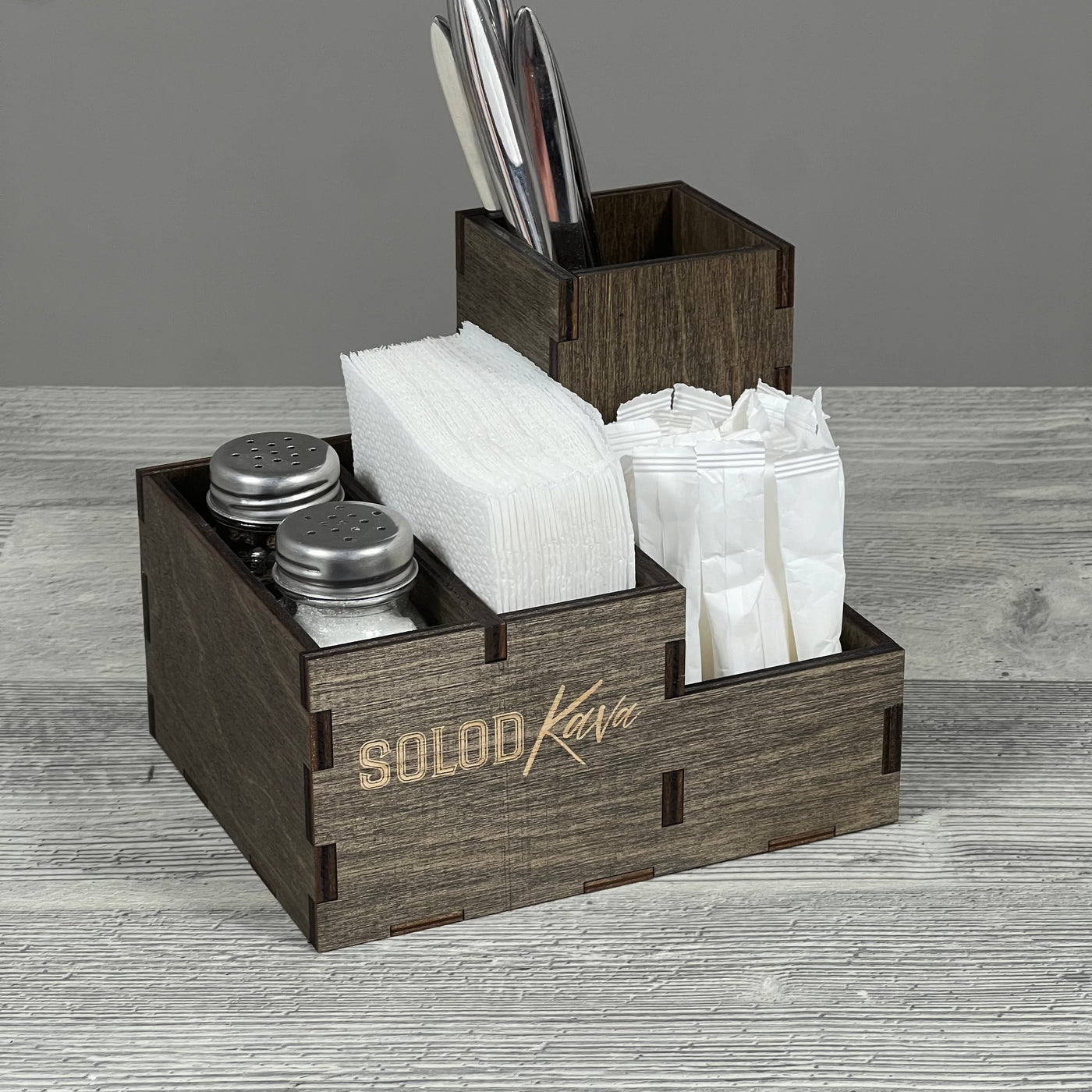 Cutlery, napkin, spice & toothpick caddy 164×132×140 mm