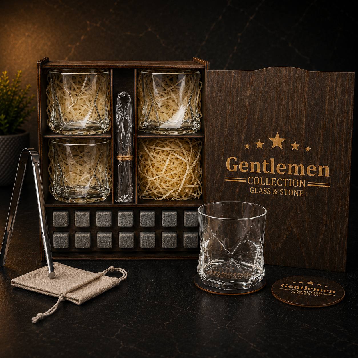 Whisky stones gift set for 4 glasses — Cassiopea