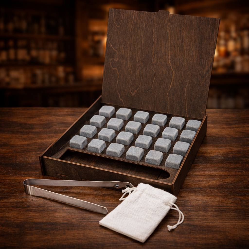 Whisky stones in a wooden box, 24 pcs