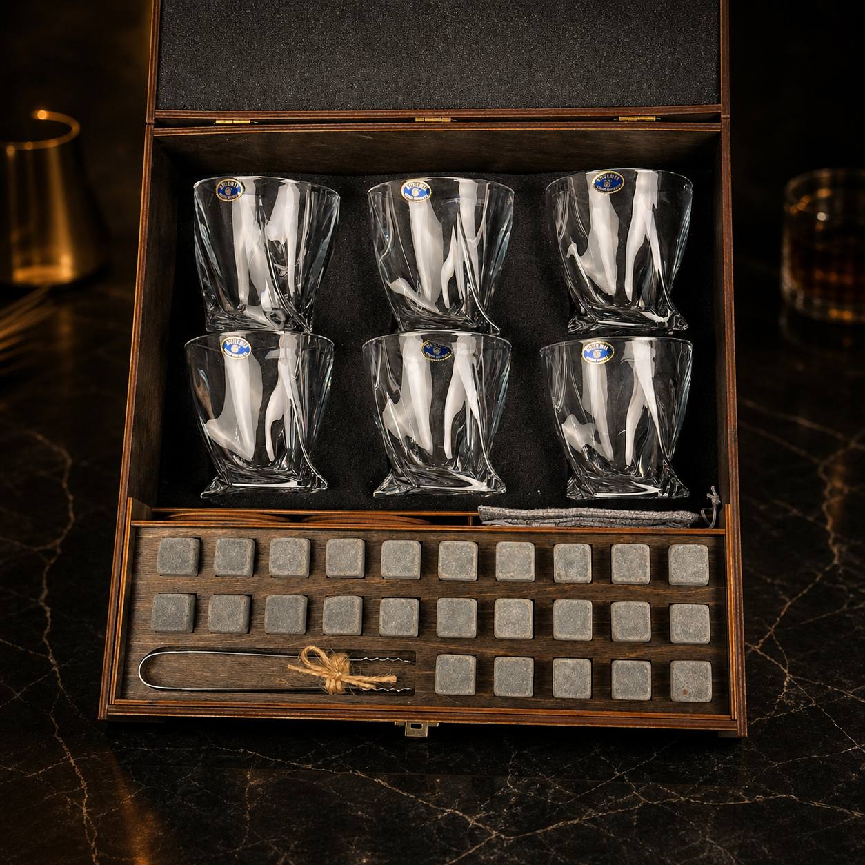 Whisky stones gift set for 6 glasses — Quadro