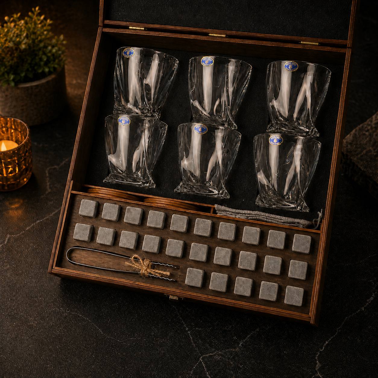 Whisky stones gift set for 6 glasses — Quadro