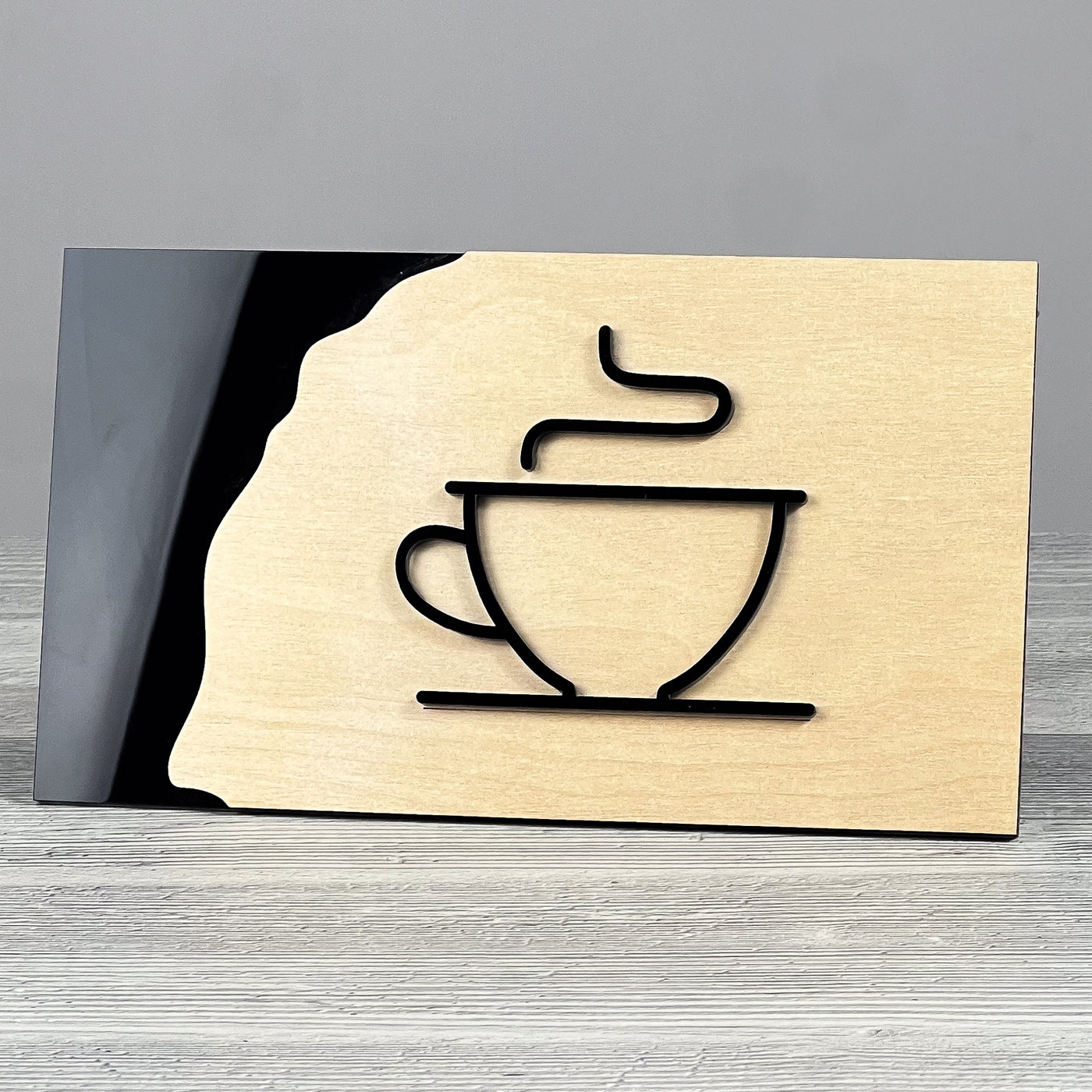 Coffee door sign, black base 300×175 mm