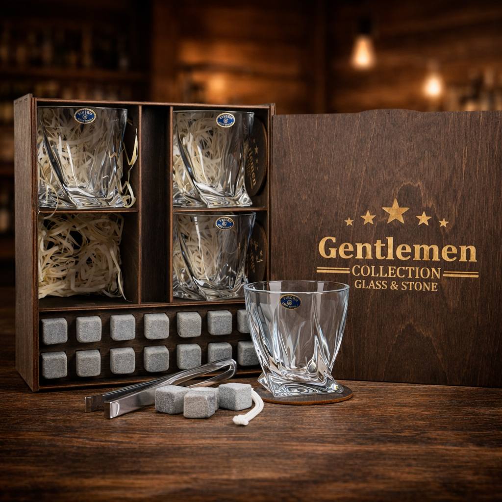 Whisky stones gift set for 4 glasses — Quadro