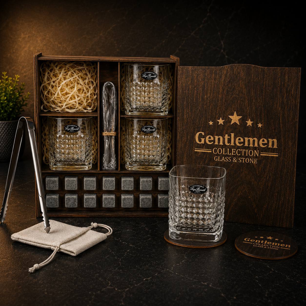 Whisky stones gift set for 4 glasses — Luigi