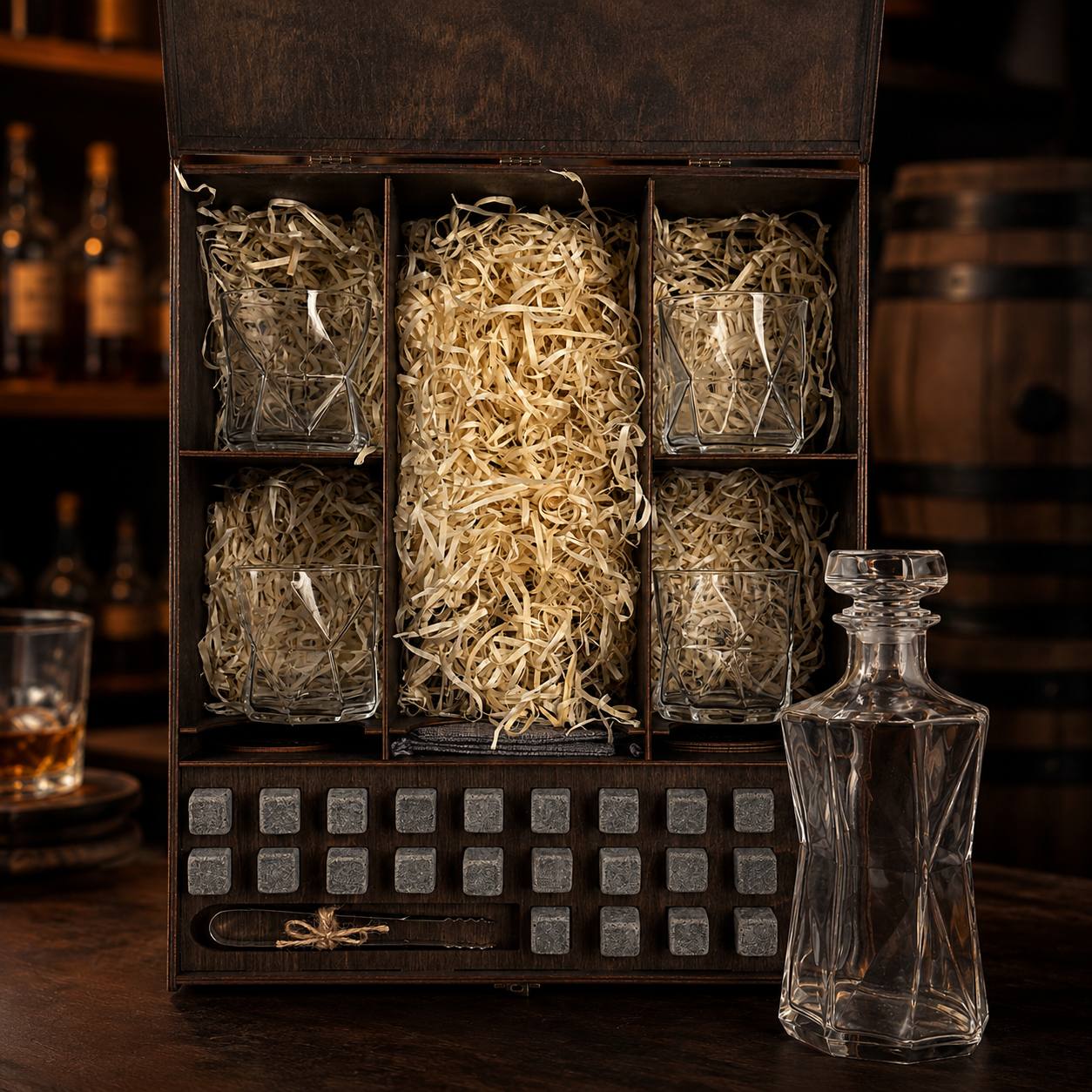 Whisky stones set with decanter, 4 glasses — Cassiopea