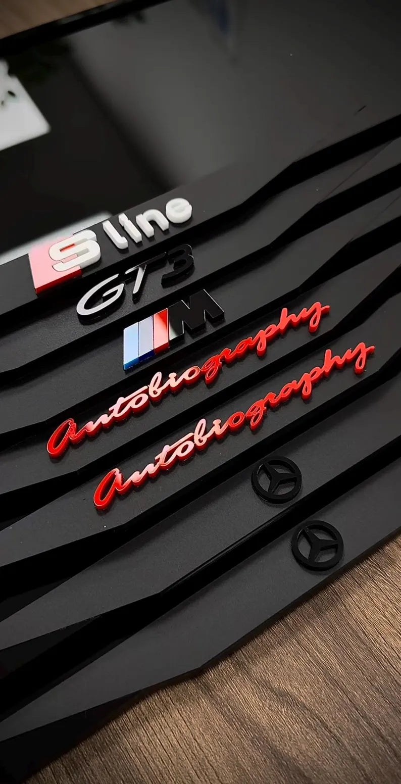 Licence plate frame with custom 3D text
