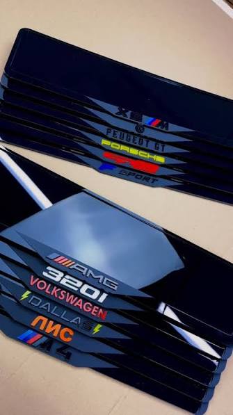 Licence plate frame with custom 3D text — pair