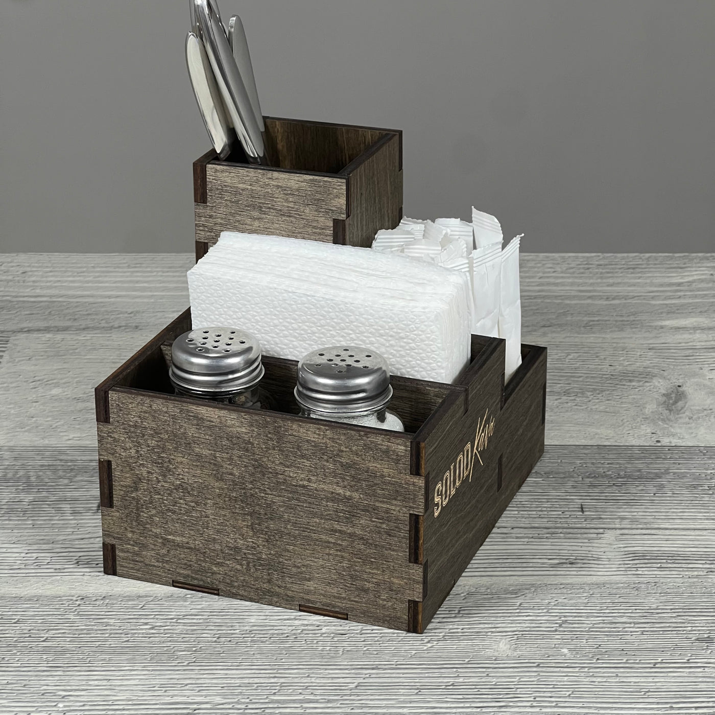 Cutlery, napkin, spice & toothpick caddy 164×132×140 mm