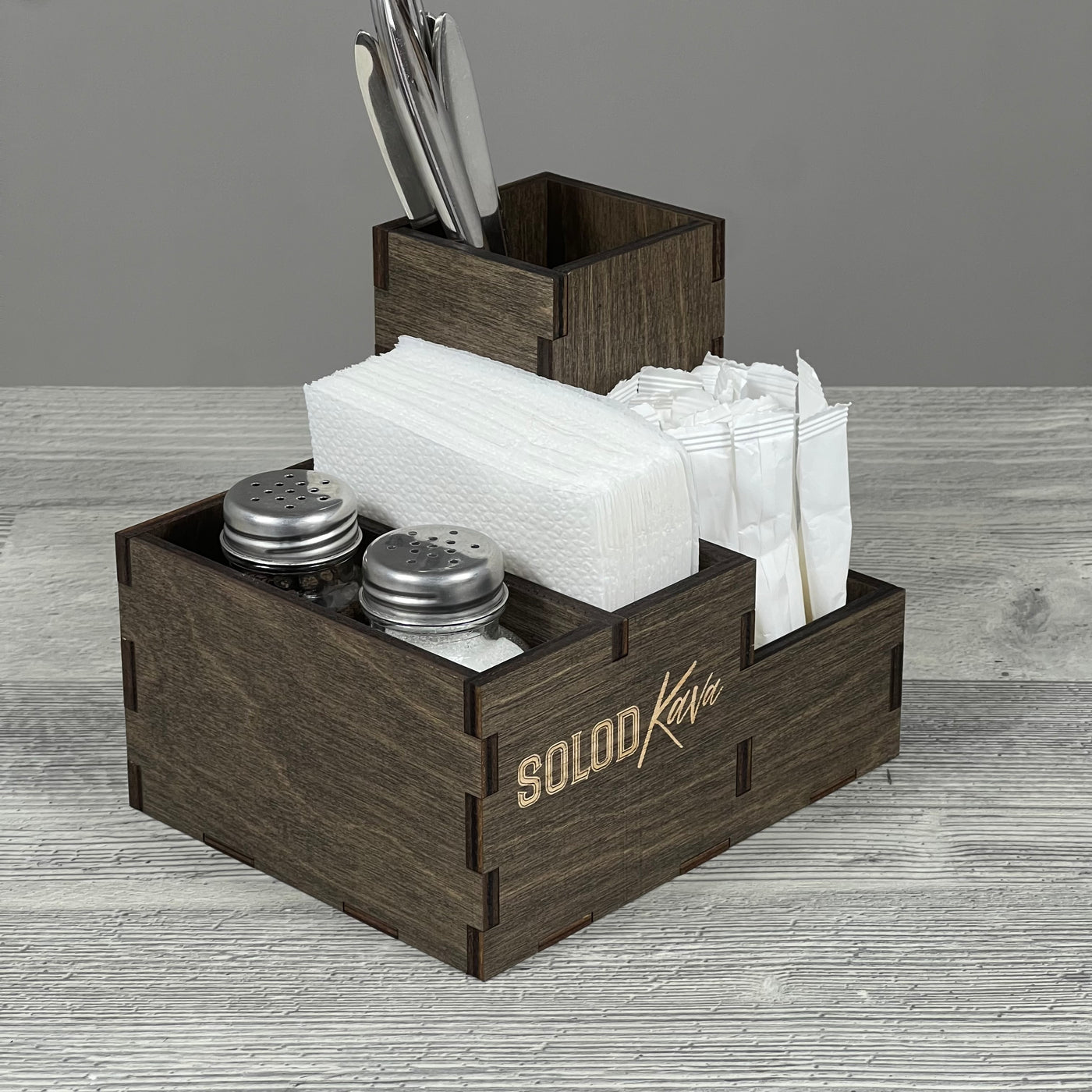 Cutlery, napkin, spice & toothpick caddy 164×132×140 mm