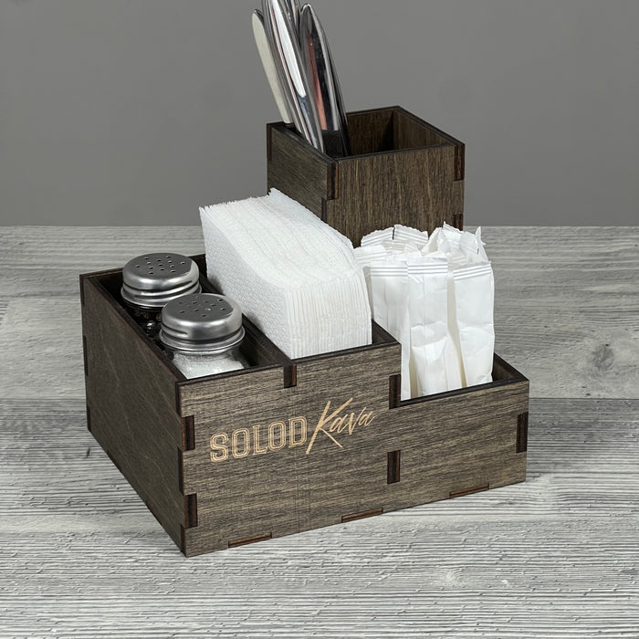 Cutlery, napkin, spice & toothpick caddy 164×132×140 mm