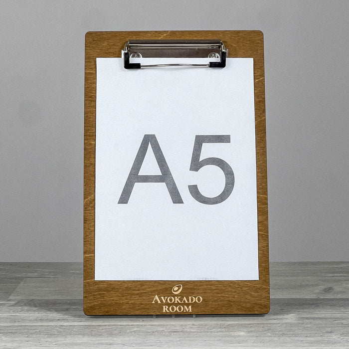 Menu clipboard with engraved logo
